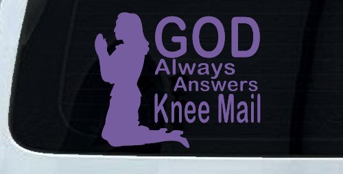 God Always Answers Knee Mail Woman Christian Car or Truck Window Decal Sticker (Purple)