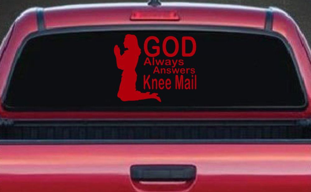 God Always Answers Knee Mail Woman Christian Car or Truck Window Decal Sticker (Red)