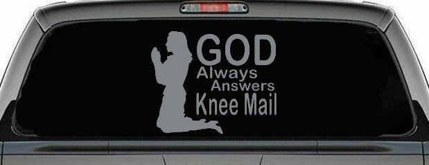 God Always Answers Knee Mail Woman Christian Car or Truck Window Decal Sticker (Telegrey)