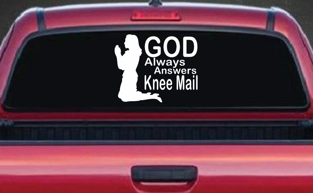 God Always Answers Knee Mail Woman Christian Car or Truck Window Decal Sticker