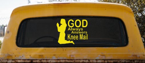 God Always Answers Knee Mail Woman Christian Car or Truck Window Decal Sticker (Yellow)