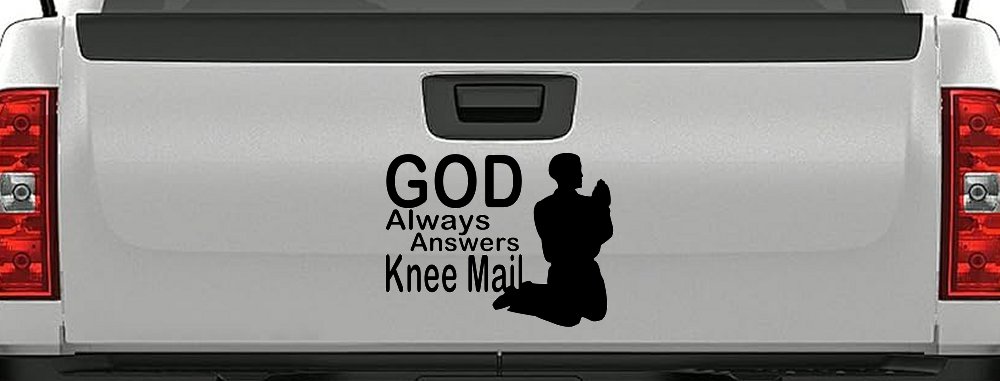 God Always Answers Knee Mail Man Christian Car or Truck Window Decal Sticker (Black)