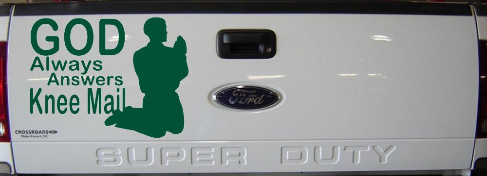 God Always Answers Knee Mail Man Christian Car or Truck Window Decal Sticker (Dark Green)