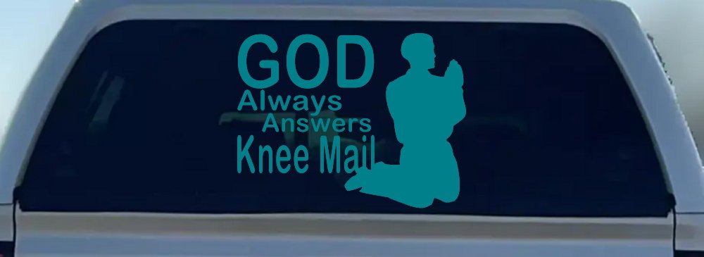 God Always Answers Knee Mail Man Christian Car or Truck Window Decal Sticker (Turquoise Blue)