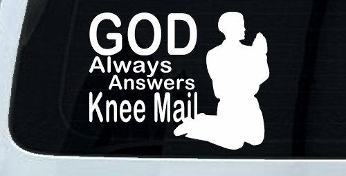 God Always Answers Knee Mail Man Christian Car or Truck Window Decal Sticker (White)