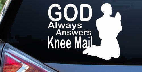 God Always Answers Knee Mail Man Christian Car or Truck Window Decal Sticker