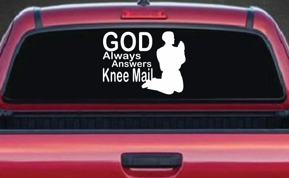 God Always Answers Knee Mail Man Christian Car or Truck Window Decal Sticker