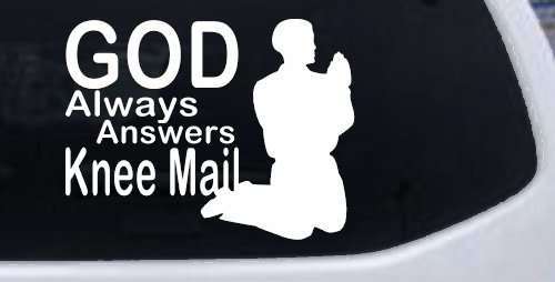 God Always Answers Knee Mail Man Christian Car or Truck Window Decal Sticker (White)