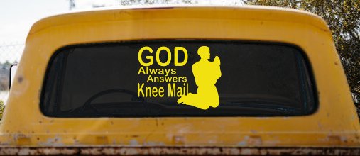 God Always Answers Knee Mail Man Christian Car or Truck Window Decal Sticker (Yellow)