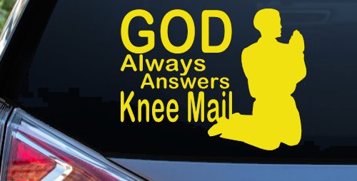 God Always Answers Knee Mail Man Christian Car or Truck Window Decal Sticker (Yellow)