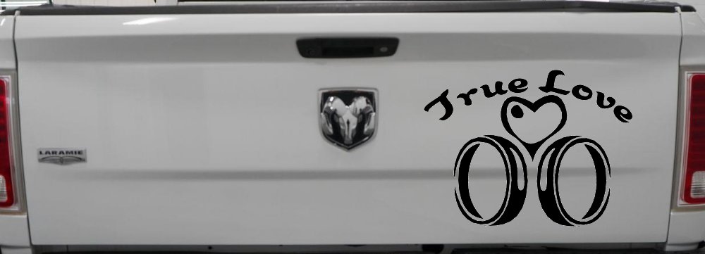 True Love Wedding Rings Heart Car or Truck Window Decal Sticker (Black)