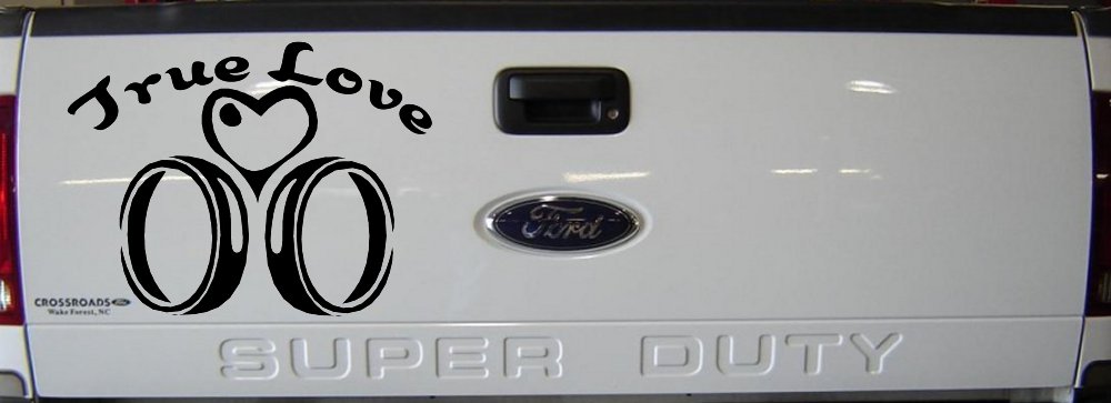 True Love Wedding Rings Heart Car or Truck Window Decal Sticker (Black)