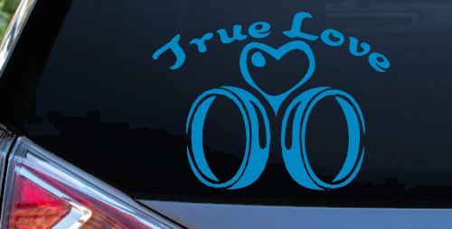 True Love Wedding Rings Heart Car or Truck Window Decal Sticker (Blue)