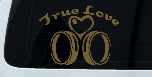 True Love Wedding Rings Heart Car or Truck Window Decal Sticker (Gold)
