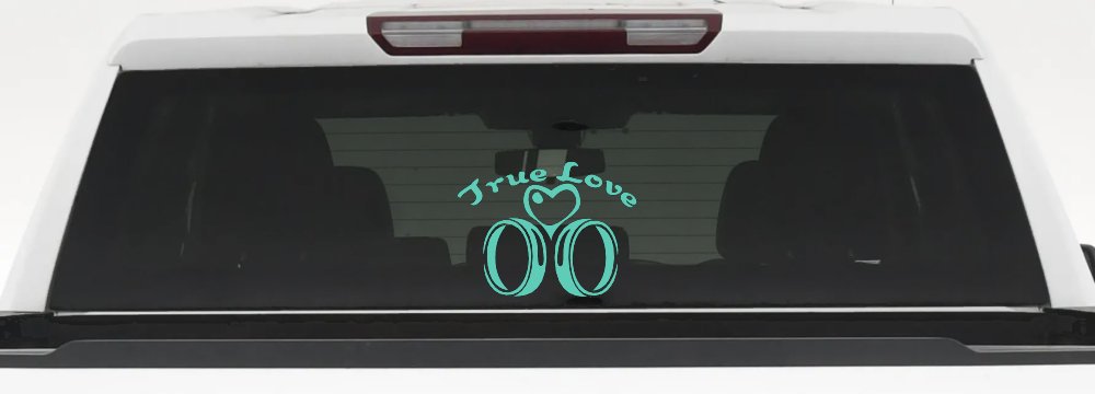 True Love Wedding Rings Heart Car or Truck Window Decal Sticker