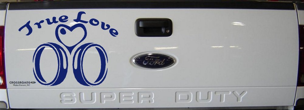 True Love Wedding Rings Heart Car or Truck Window Decal Sticker (Navy)