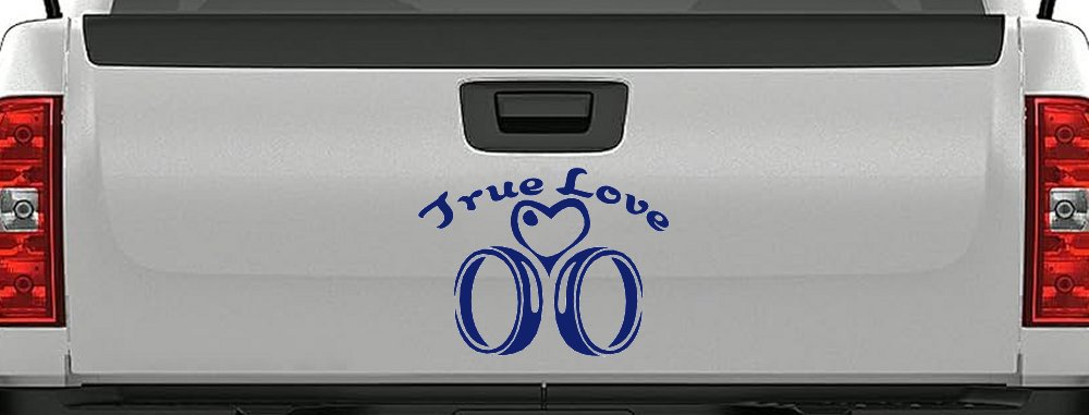 True Love Wedding Rings Heart Car or Truck Window Decal Sticker (Navy)