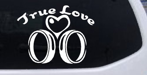 True Love Wedding Rings Heart Car or Truck Window Decal Sticker (White)
