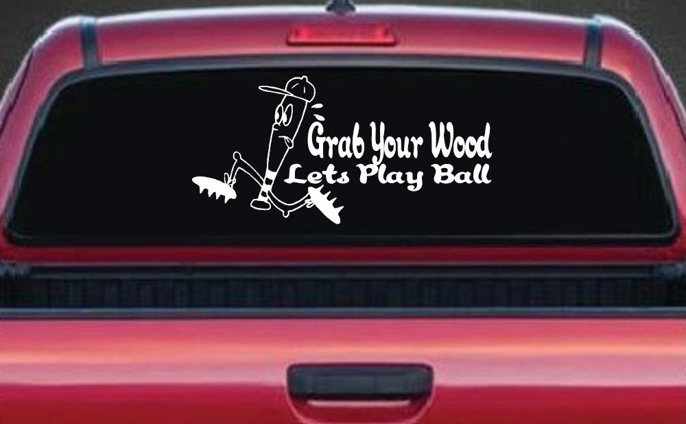 Funny Lets Play Ball Baseball Sports Car or Truck Window Decal Sticker (White)