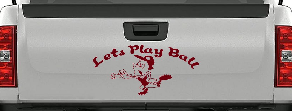 Lets Play Ball Baseball Pitcher Sports Car or Truck Window Decal Sticker (Burgundy)