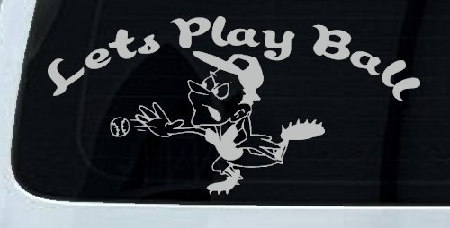 Lets Play Ball Baseball Pitcher Sports Car or Truck Window Decal Sticker (Light Gray)