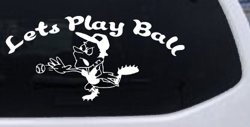 Lets Play Ball Baseball Pitcher Sports Car or Truck Window Decal Sticker (White)