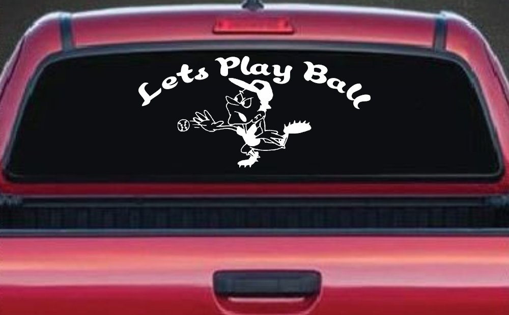 Lets Play Ball Baseball Pitcher Sports Car or Truck Window Decal Sticker (White)