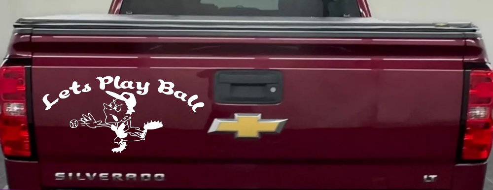 Lets Play Ball Baseball Pitcher Sports Car or Truck Window Decal Sticker (White)