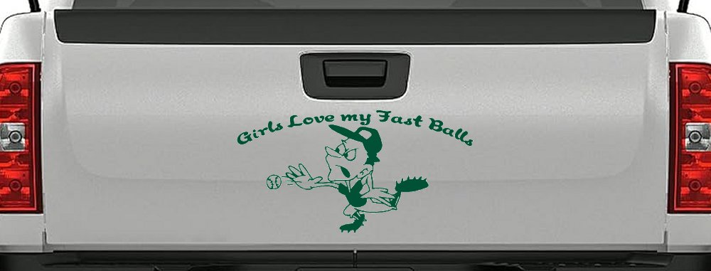 Funny Love Fast Ball Pitcher Sports Car or Truck Window Decal Sticker (Dark Green)