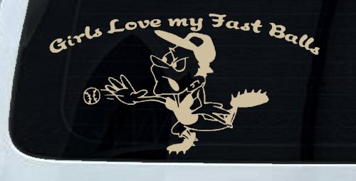Funny Love Fast Ball Pitcher Sports Car or Truck Window Decal Sticker (Desert Sand)