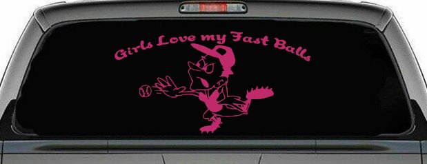 Funny Love Fast Ball Pitcher Sports Car or Truck Window Decal Sticker (Hot Pink)