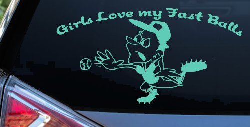Funny Love Fast Ball Pitcher Sports Car or Truck Window Decal Sticker (Mint)