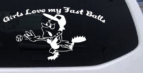 Funny Love Fast Ball Pitcher Sports Car or Truck Window Decal Sticker (White)