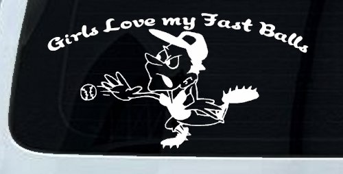 Funny Love Fast Ball Pitcher Sports Car or Truck Window Decal Sticker (White)
