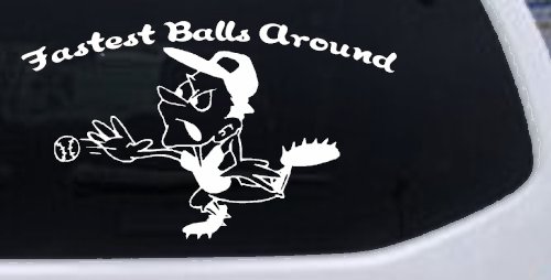 Fastest Balls Around Baseball Sports Car or Truck Window Decal Sticker (White)