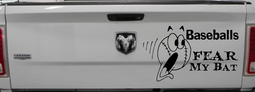 Baseballs Fear My Bat Sports Car or Truck Window Decal Sticker (Black)