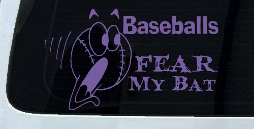 Baseballs Fear My Bat Sports Car or Truck Window Decal Sticker (Purple)