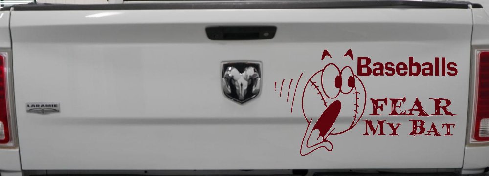 Baseballs Fear My Bat Sports Car or Truck Window Decal Sticker (Purple Red)