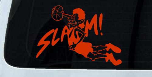 Slam Dunk Basketball Sports Car or Truck Window Decal Sticker (Orange Red)
