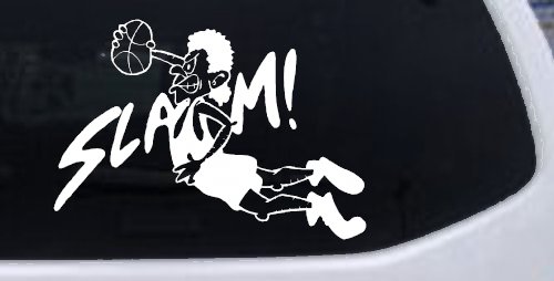 Slam Dunk Basketball Sports Car or Truck Window Decal Sticker (White)