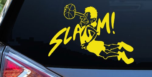 Slam Dunk Basketball Sports Car or Truck Window Decal Sticker (Yellow)