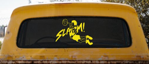 Slam Dunk Basketball Sports Car or Truck Window Decal Sticker (Yellow)