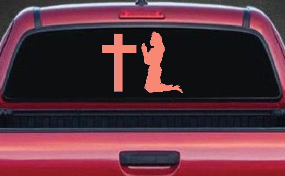 Nurse At Cross Christian Car or Truck Window Decal Sticker (Coral)