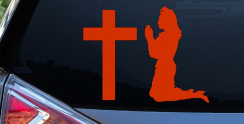 Nurse At Cross Christian Car or Truck Window Decal Sticker (Orange Red)