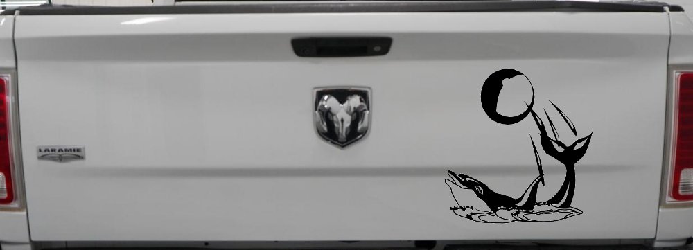 Dolphin Playing Ball Decal for Car Truck Window Vinyl Sticker Fun (Black)