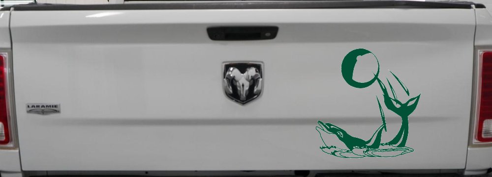 Dolphin Playing Ball Animals Car or Truck Window Decal Sticker (Dark Green)