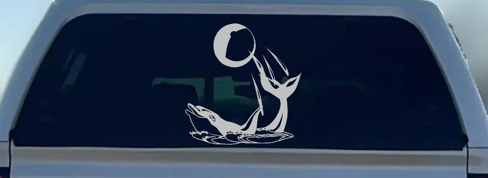 Dolphin Playing Ball Animals Car or Truck Window Decal Sticker (Light Gray)
