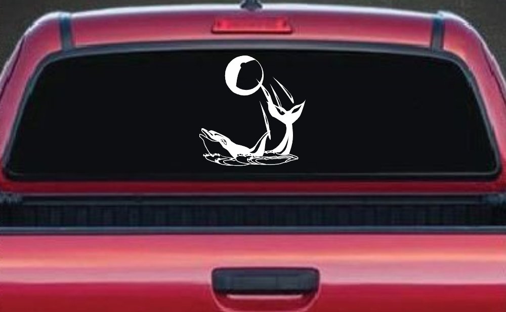 Dolphin Playing Ball Decal for Car Truck Window Vinyl Sticker Fun (White)