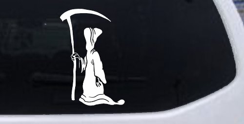Grim Reaper Car or Truck Window Decal Sticker (White)