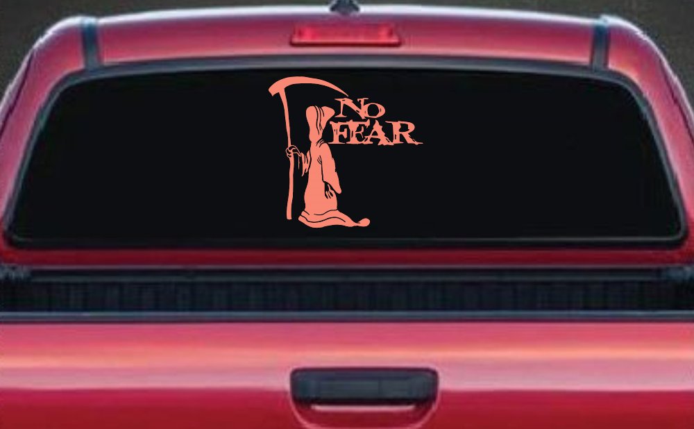 Grim Reaper No Fear Car or Truck Window Decal Sticker (Coral)